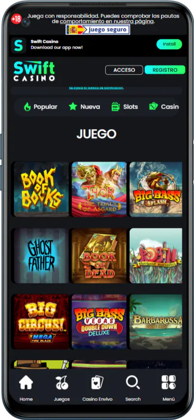 El apartado móvil de Swift Casino en España